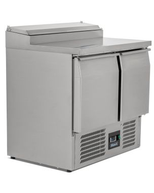 Compact Double Door Counter Refrigerator With Raised Collar