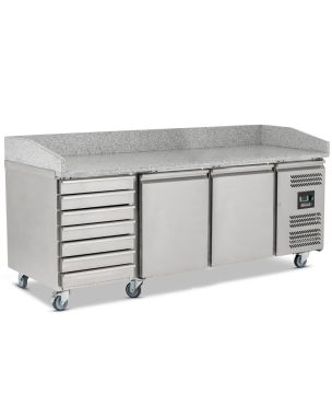 Double Hinged Door Pizza Prep Counter With Neutral Drawers