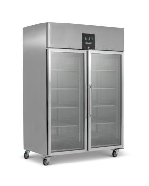 Upright Double Hinged Glass Door Gastronorm Refrigerator
