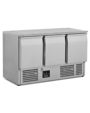 Compact Triple Door Counter Refrigerator With Granite Worktop