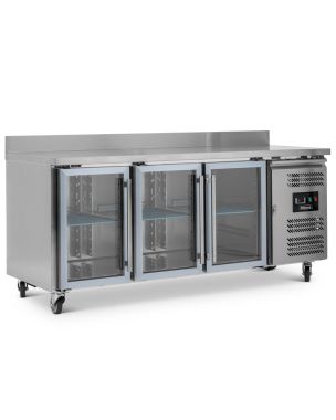 Triple Hinged Glass Door Counter Refrigerator With Upstand