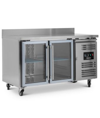 Double Hinged Glass Door Counter Refrigerator With Upstand 