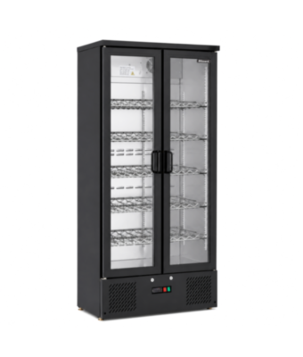 Black Upright Double Hinged Glass Door Bottle Cooler (wine shelves)