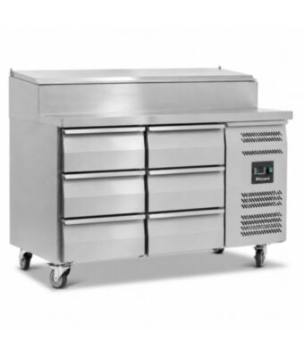 Six Drawer Refrigerated Prep Counter With Raised Collar 
