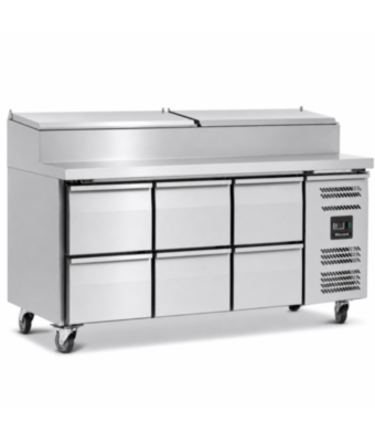 Six Drawer Refrigerated Prep Counter With Raised Collar